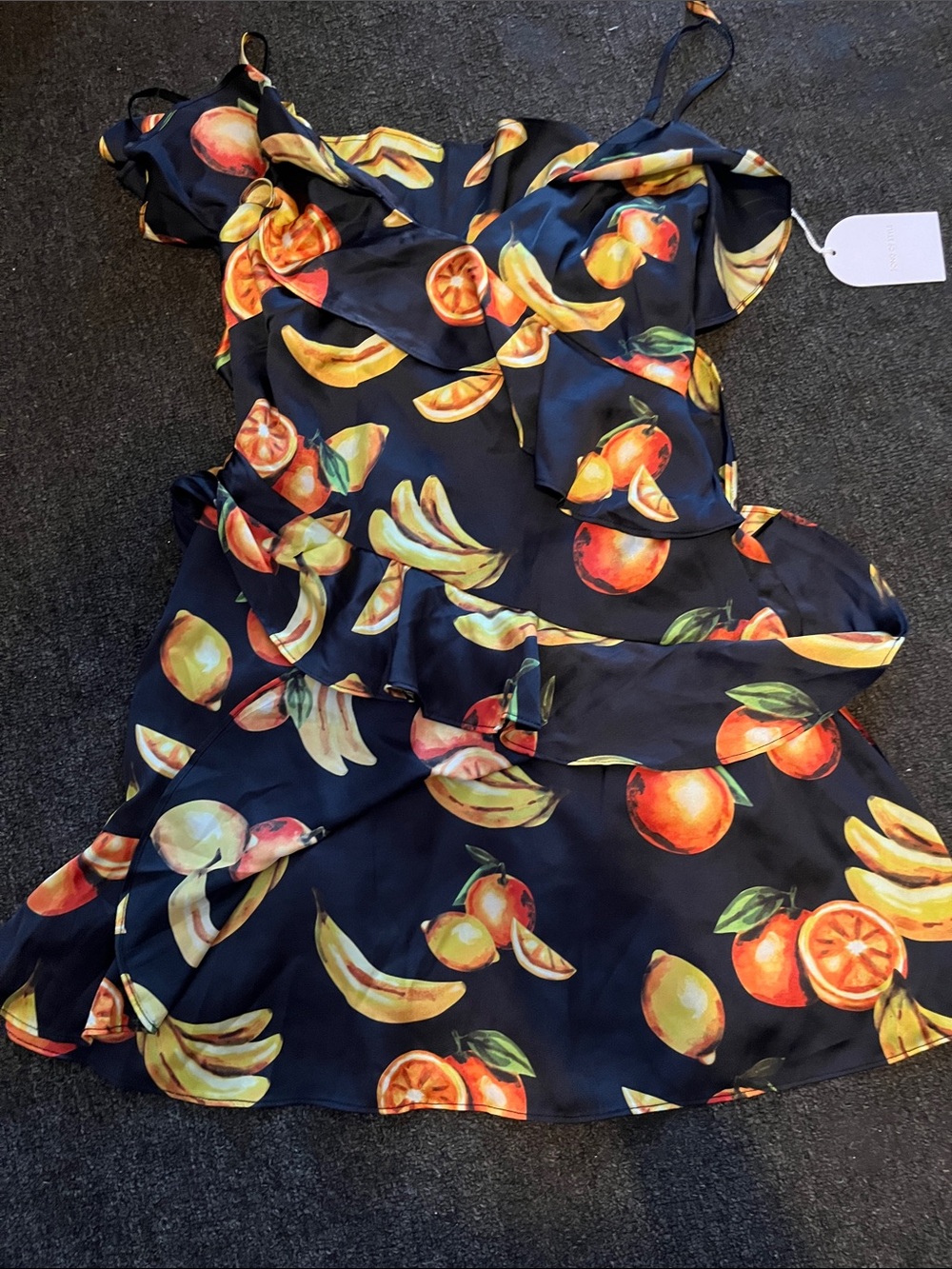 Girls Black Fruit-Print Ruffle Dress
